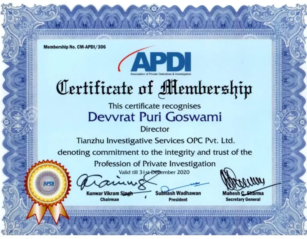 APDI Certificate of Membership 2020